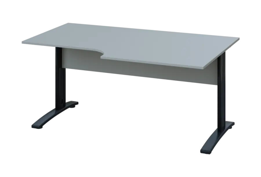 ERK 18 - 168 stůl kancelářský, rohový, pravý, kovová podnož černá, deska 18 mm, široký 1600 mm, šedá